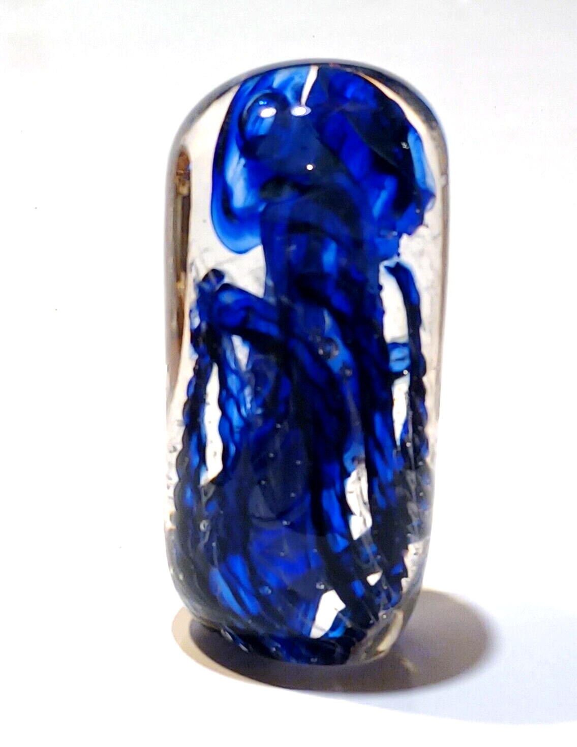 Murano Art Glass Paperweight Italy MCM Art Glass Cobalt Blue Sculpture 5" Tall image 1