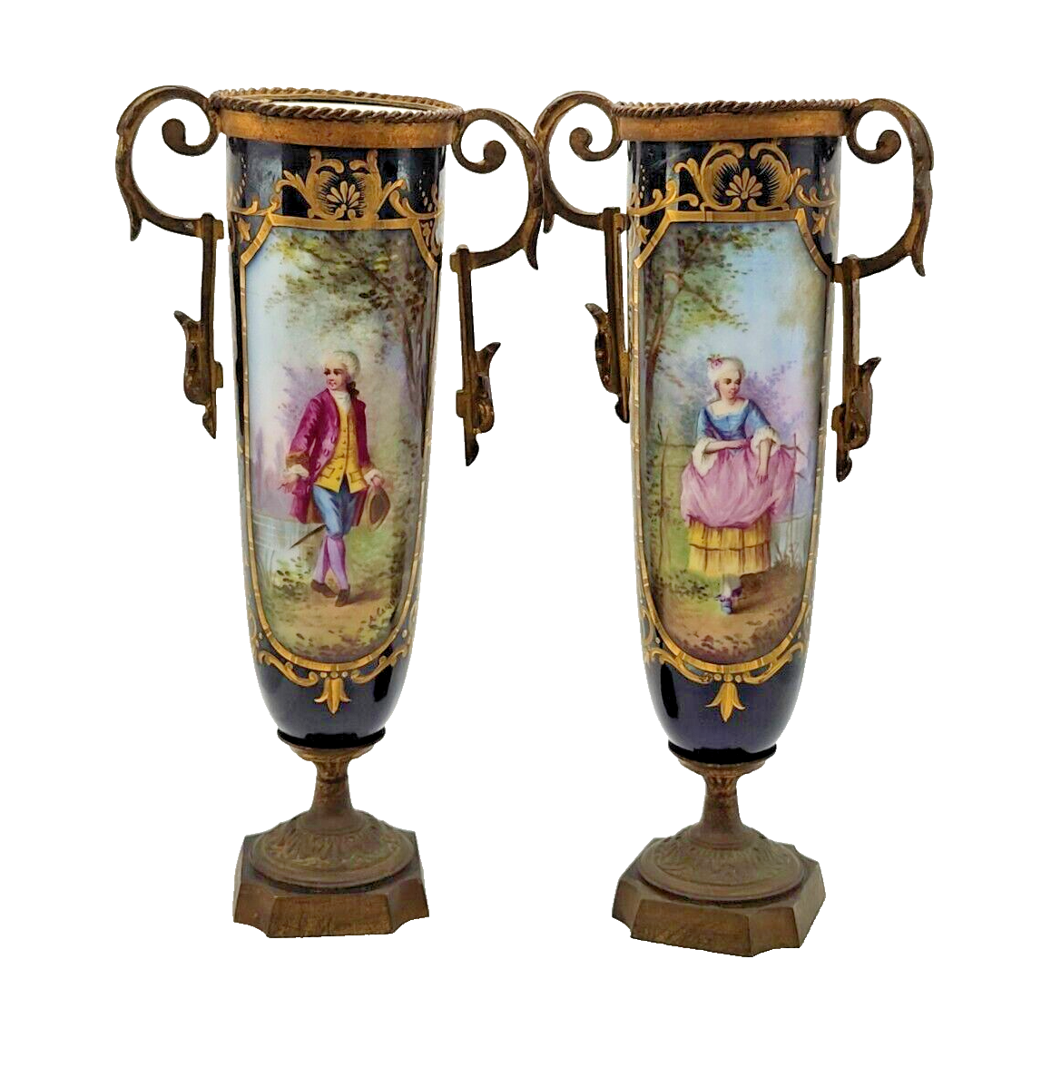 Pair of Antique French Sevres Porcelain Urns, Hand Painted, 1880's image 0