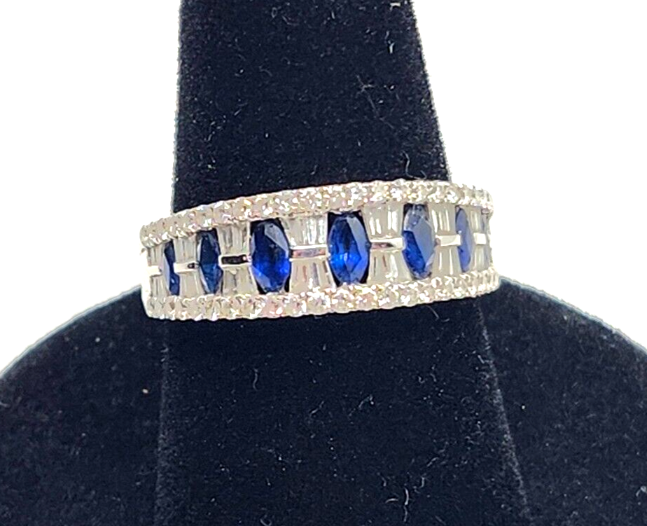 Diamond & Sapphire 18k White Gold Wedding Band or Anniversary Ring image 4