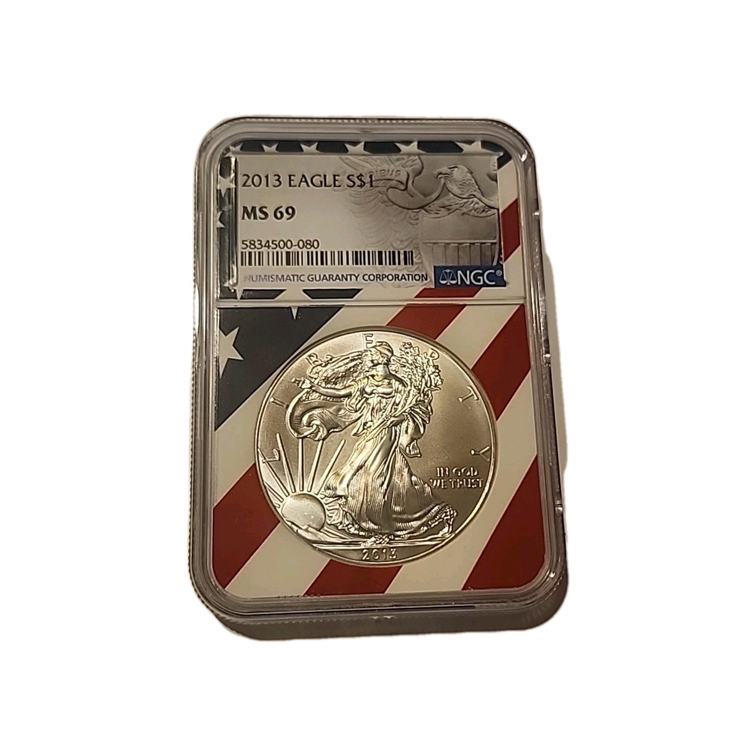 2013 US Silver $1 Eagle NGC MS69 American Flag image 0