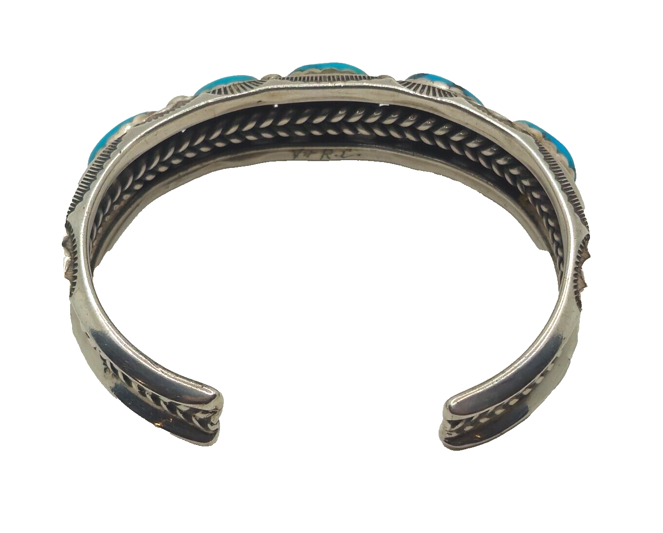 Native American Navajo 5 Turquoise & Sterling Silver Cuff Bracelet Signed image 6