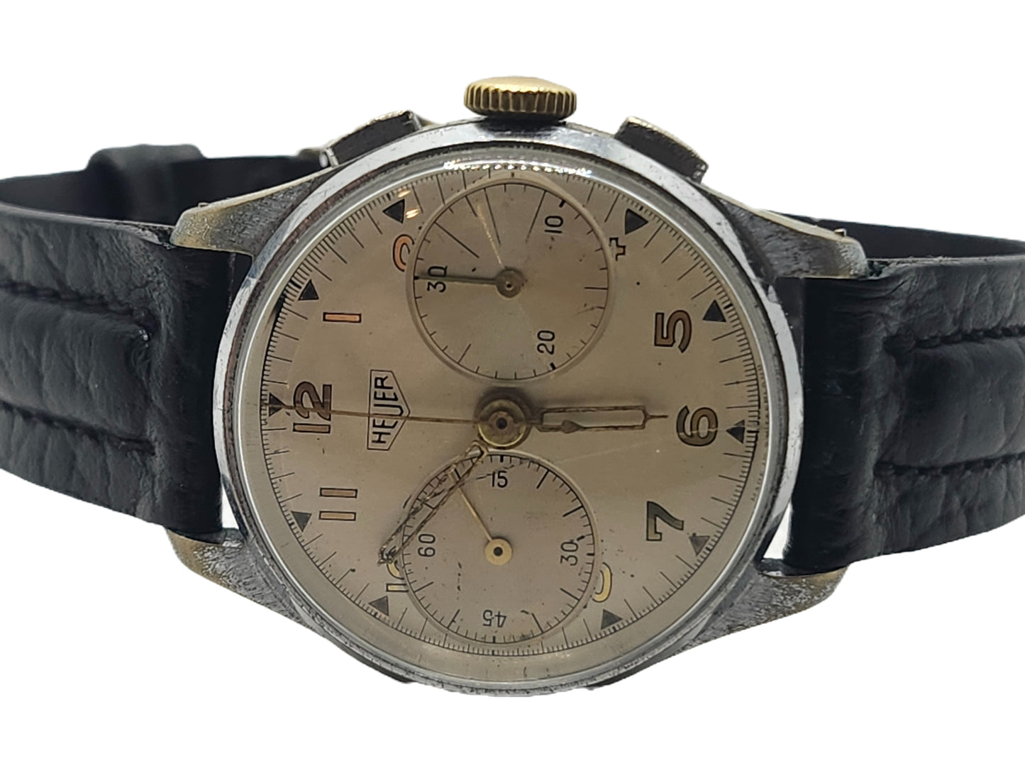 RARE! Vintage 1940's Original HEUER Chronograph Stainless Men's Watch image 2