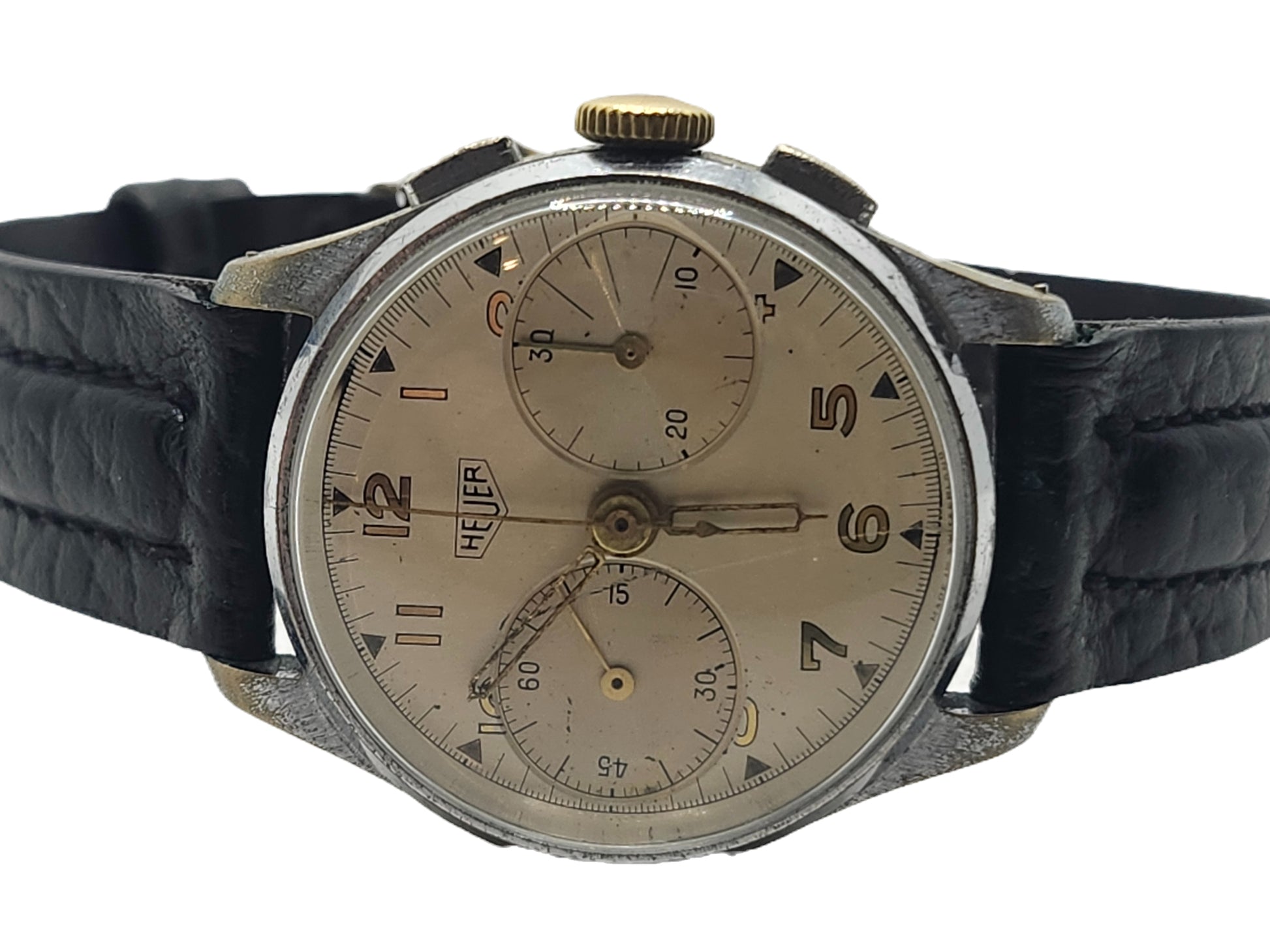 RARE! Vintage 1940's Original HEUER Chronograph Stainless Men's Watch image 2