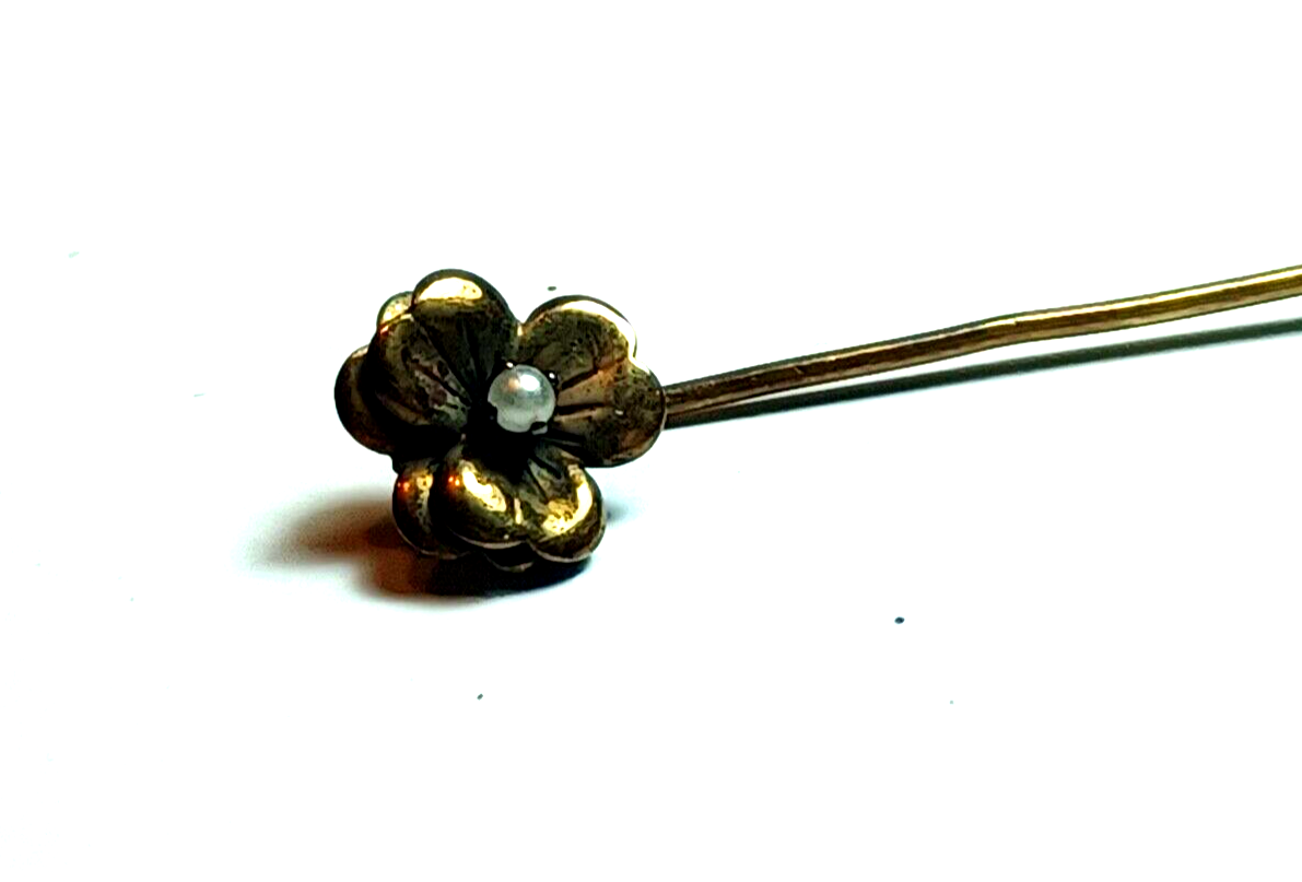 Antique Seed Pearl & Gold filled Flower Stick Pin image 1