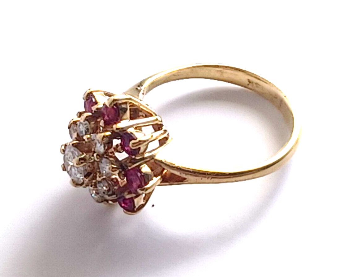 Vintage .75ct Ruby & Diamond 14K Yellow Gold Cluster Ring image 8