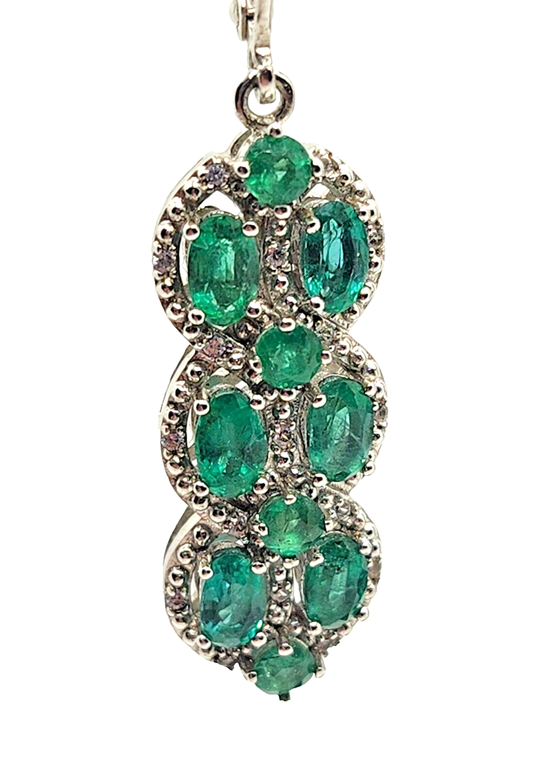 Natural Emerald & Diamond Dangle Earrings in Sterling Silver image 5