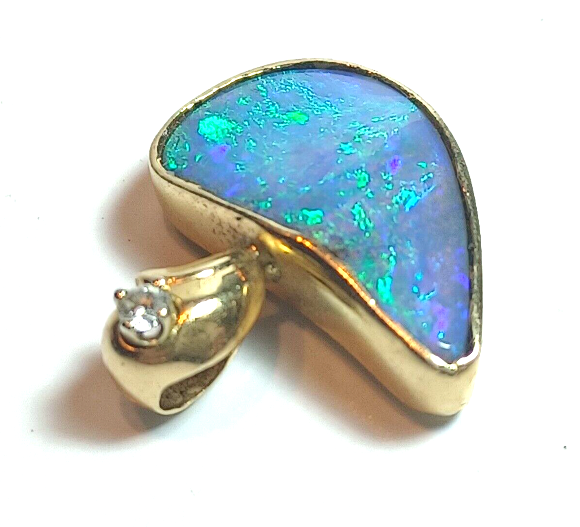 Natural Boulder Opal & Diamond 14K Yellow Gold Pendant image 7