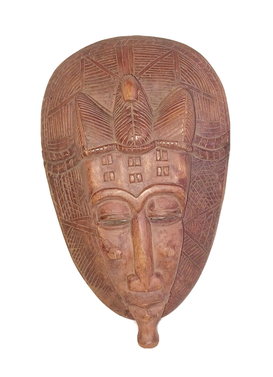 Vintage African Hand Carved Wood Warrior Tribal Mask ~ Solid 7+ lbs & 19.5" Tall image 0