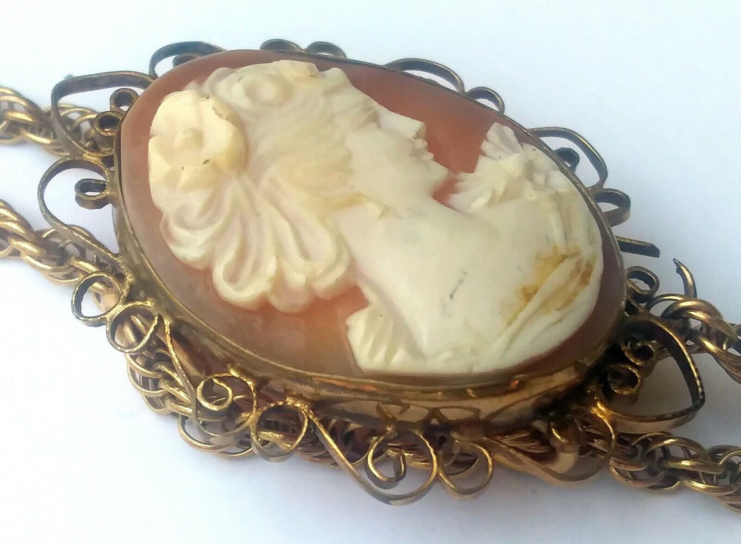 Antique Victorian Shell cameo & Gold Filled Rope Chain Bolo Style Necklace image 5