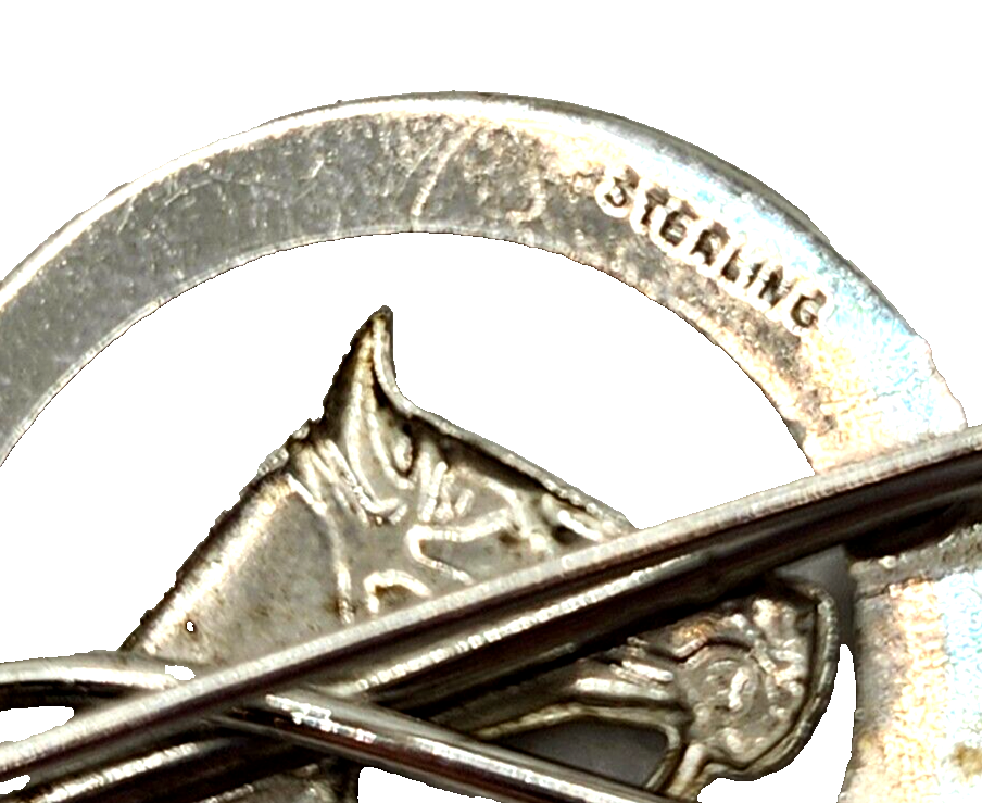 Sterling Silver Equestrian Horse Head & Horseshoe Pin Brooch image 3