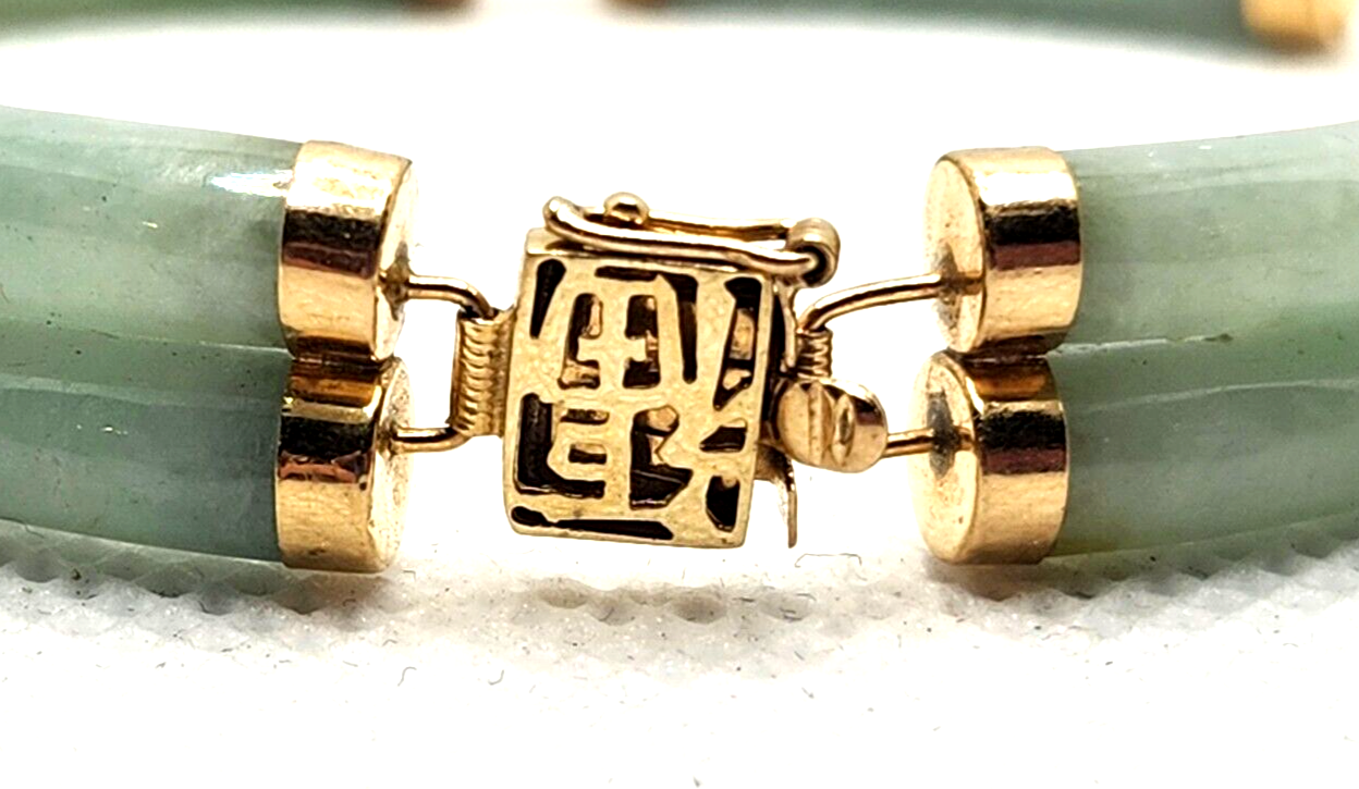 Double Fu Fuku Fortune Spring Jade  & 14k Yellow Gold Bracelet image 8