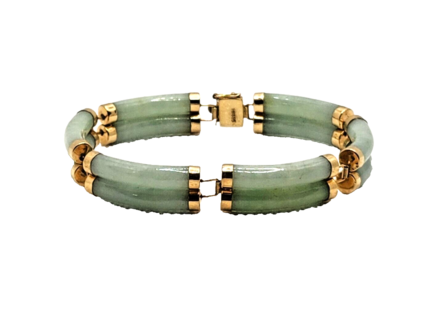 Double Fu Fuku Fortune Spring Jade  & 14k Yellow Gold Bracelet image 0