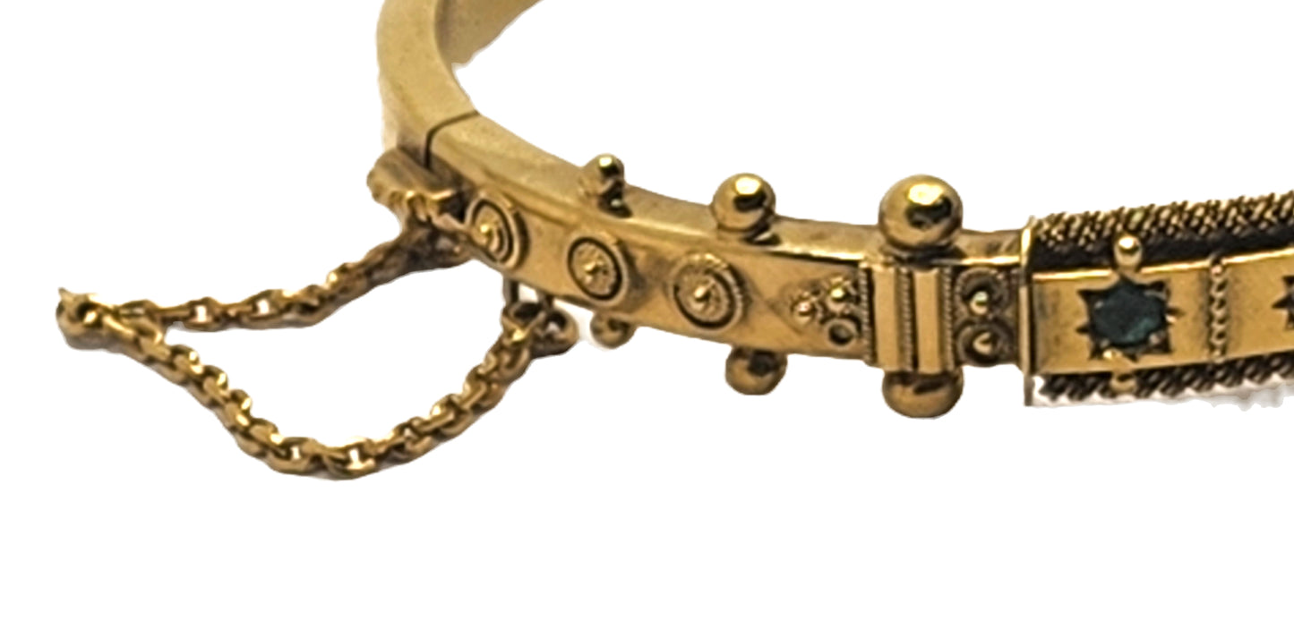 Antique Victorian Emerald & Diamond 15k Yellow Gold Bangle Bracelet image 6
