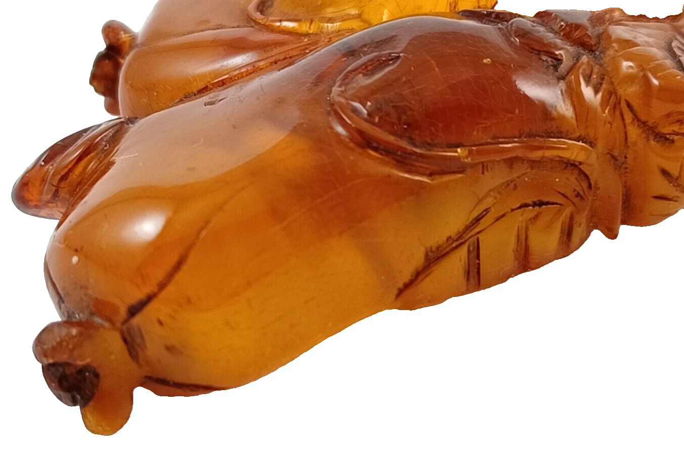 RARE One of a Kind! Large Antique Carved Butterscotch Amber & 14K Gold Pendant image 4