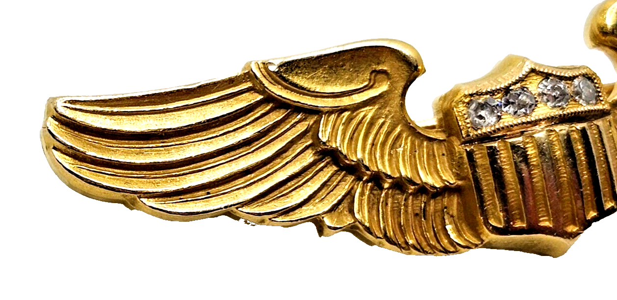 WWII Original US Air Force Pilot Wings Diamond & 10k Yellow Gold Pin image 4