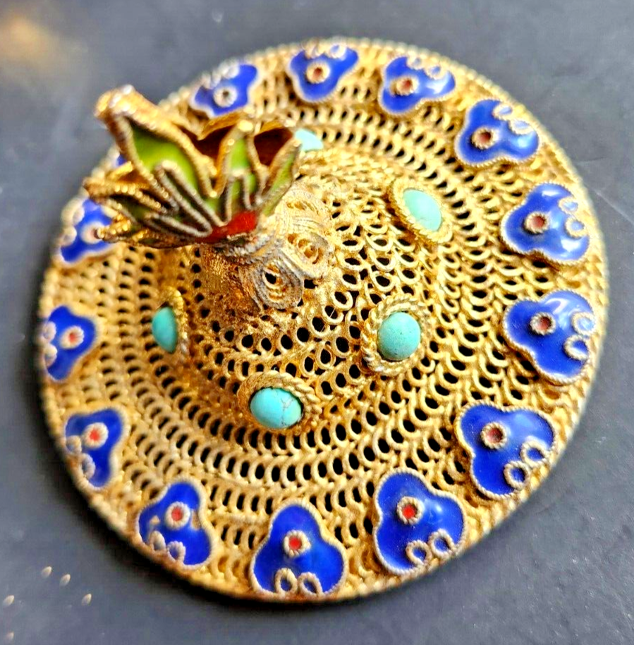 Vintage Gold Filigree & Enamel Chinese Incense Burner image 7