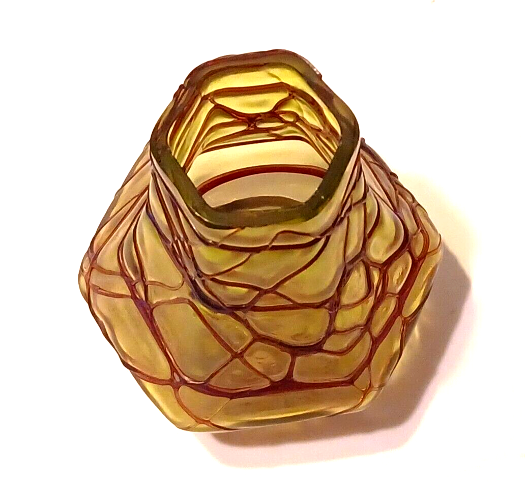 Antique Pallme-Konig Iridescent Green / Yellow Bohemian Glass Vase image 4