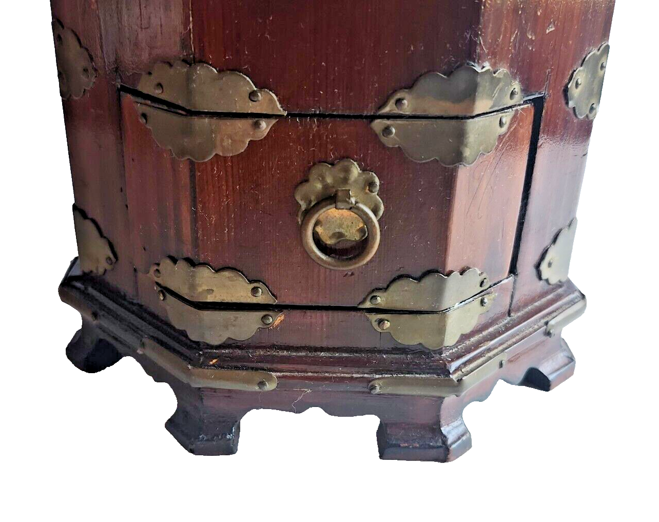 Antique Chinese Brass & Wood Hexagonal Tea Caddy image 10