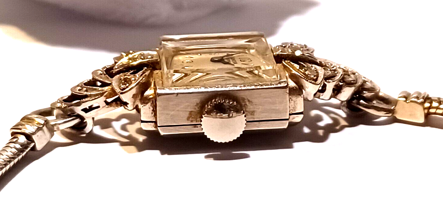Antique Diamond Ladies Geneva 17J Manual Wind 14K White Gold Watch & Band image 5