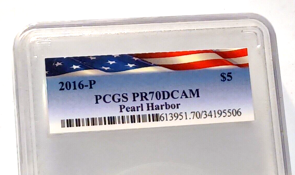 2016 (P) $5 Pearl Harbor Perth 5 oz Silver HR Proof Coin PCGS - PR70DCAM Flag image 1