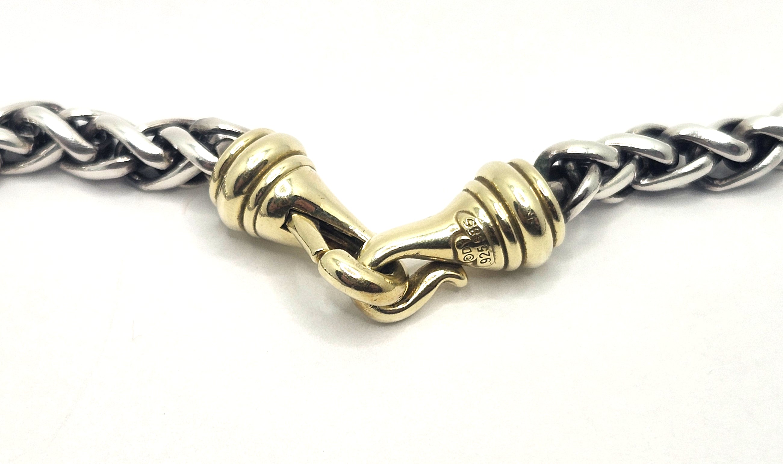 Vintage David Yurman 18" Sterling Silver Wheat Necklace with 14K Gold Clasp image 4
