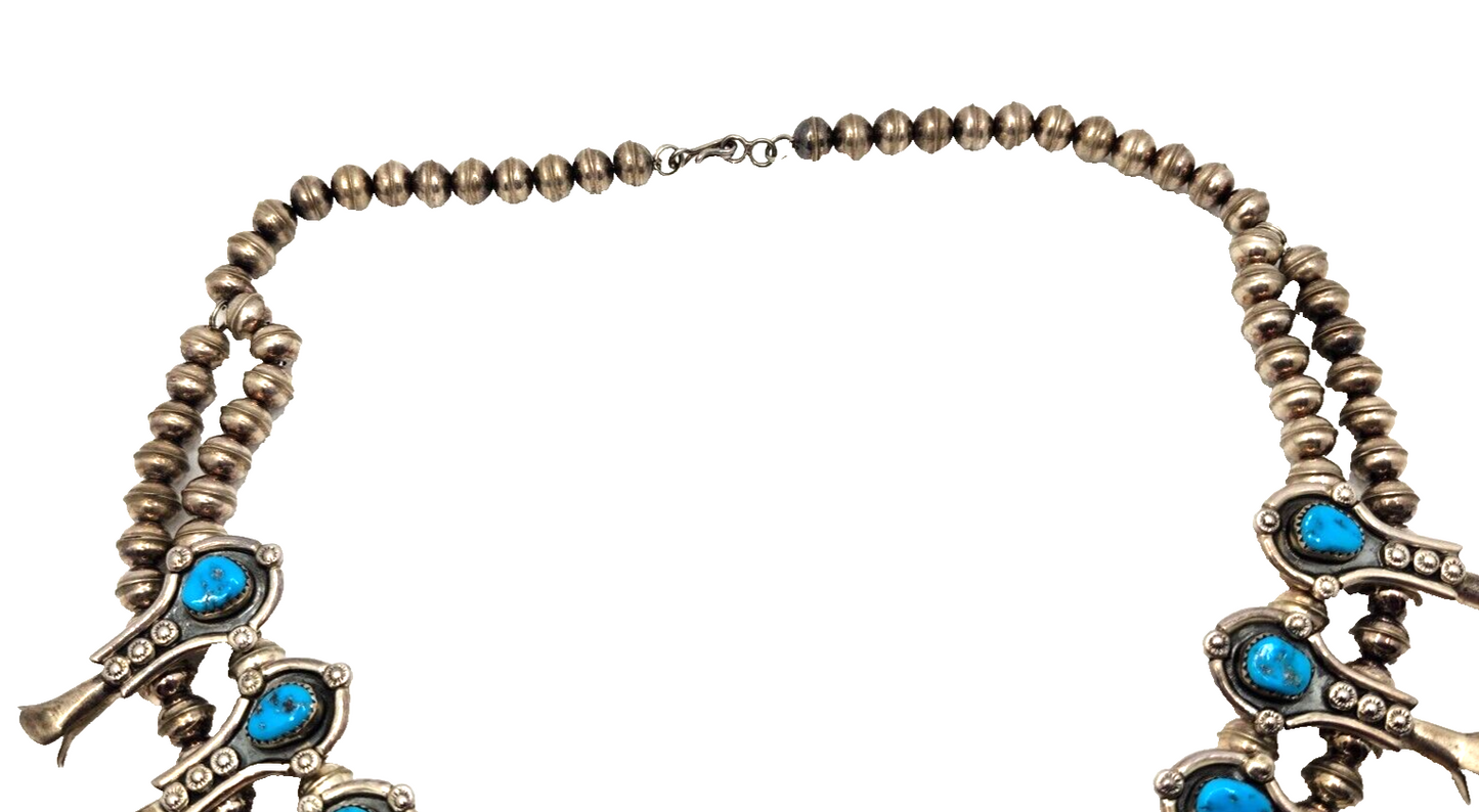 Native American CM Yazzie Turquoise & Sterling Silver Squash Blossom Necklace image 3