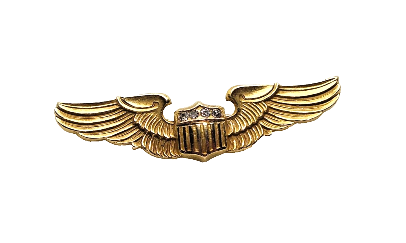 WWII Original US Air Force Pilot Wings Diamond & 10k Yellow Gold Pin image 0