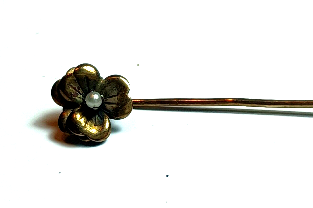Antique Seed Pearl & Gold filled Flower Stick Pin image 2
