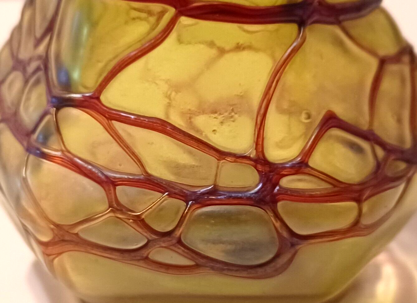 Antique Pallme-Konig Iridescent Green / Yellow Bohemian Glass Vase image 7