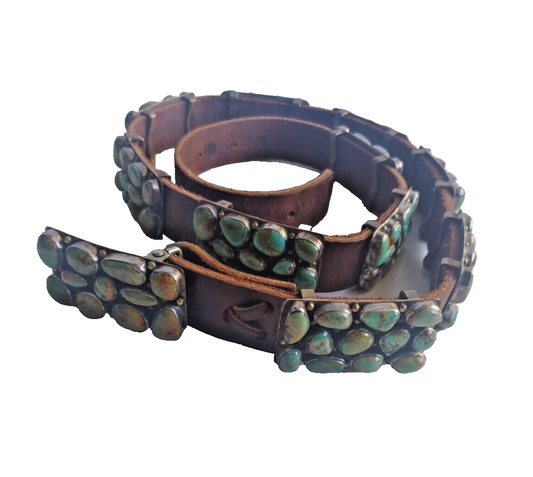 Navajo Native American Sterling Silver Turquoise Concho Belt by Willie Nezzie image 0