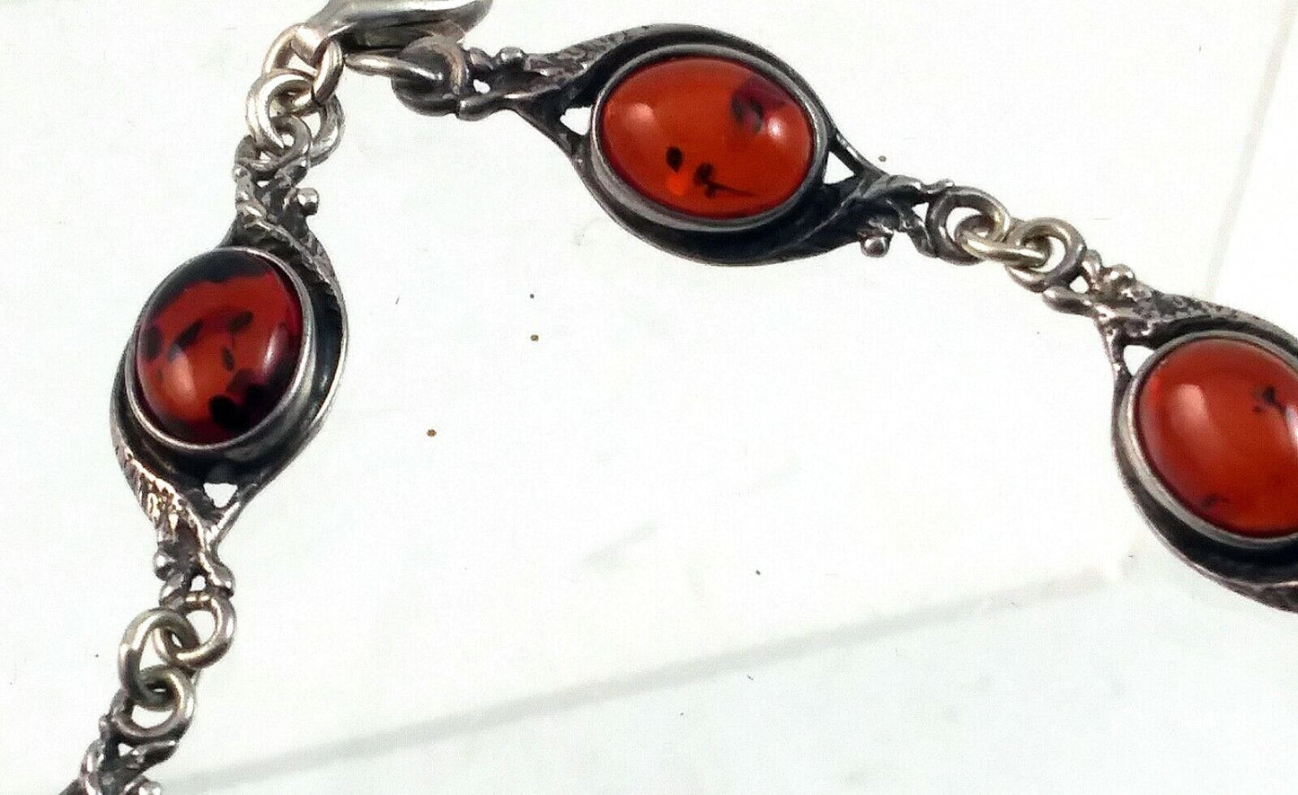 Vintage Sterling Silver & Dark Amber Link Tennis Bracelet 8" Long image 4