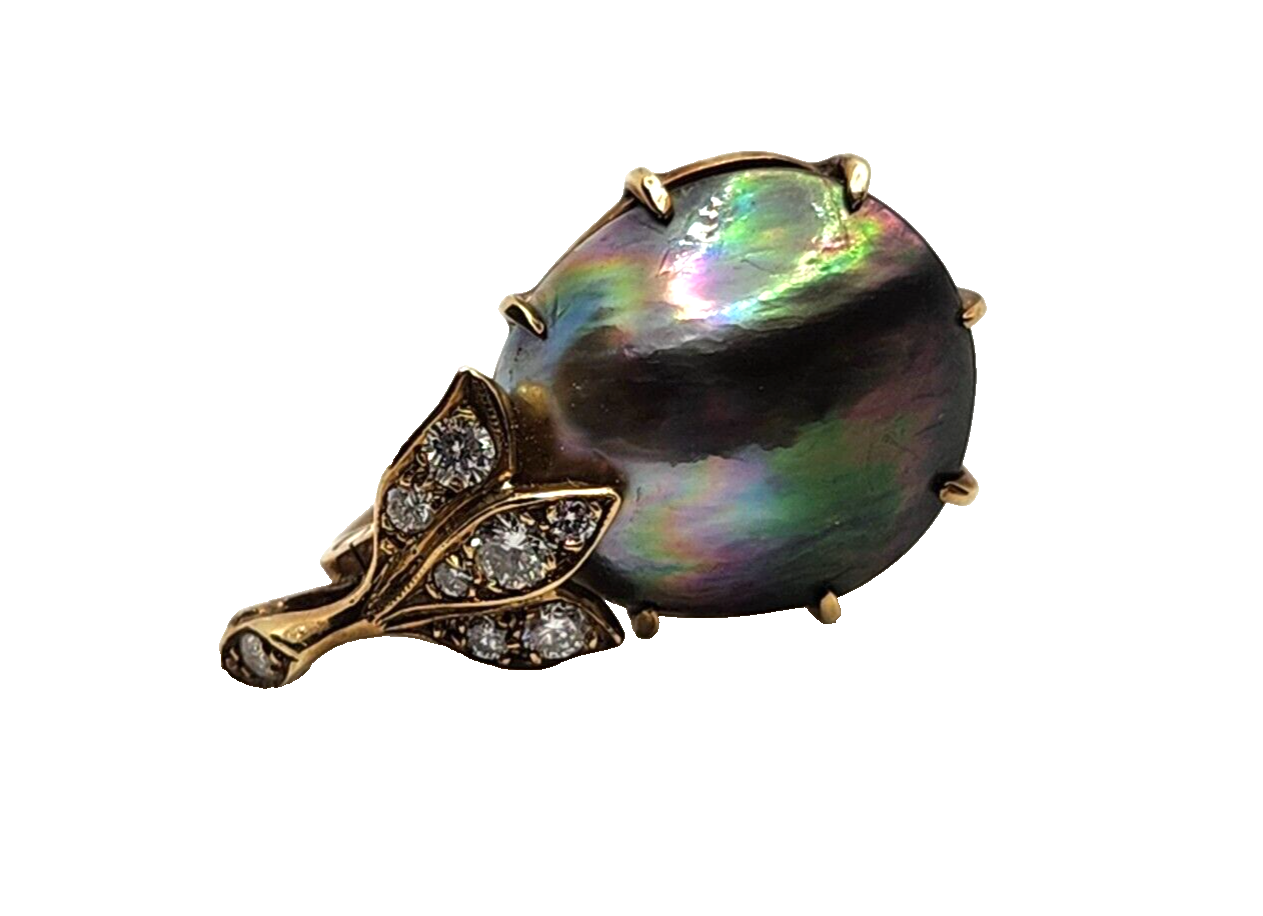 Tahitian South Sea Black Pearl & Diamond 14K Yellow Gold Enhancer Pendant image 3