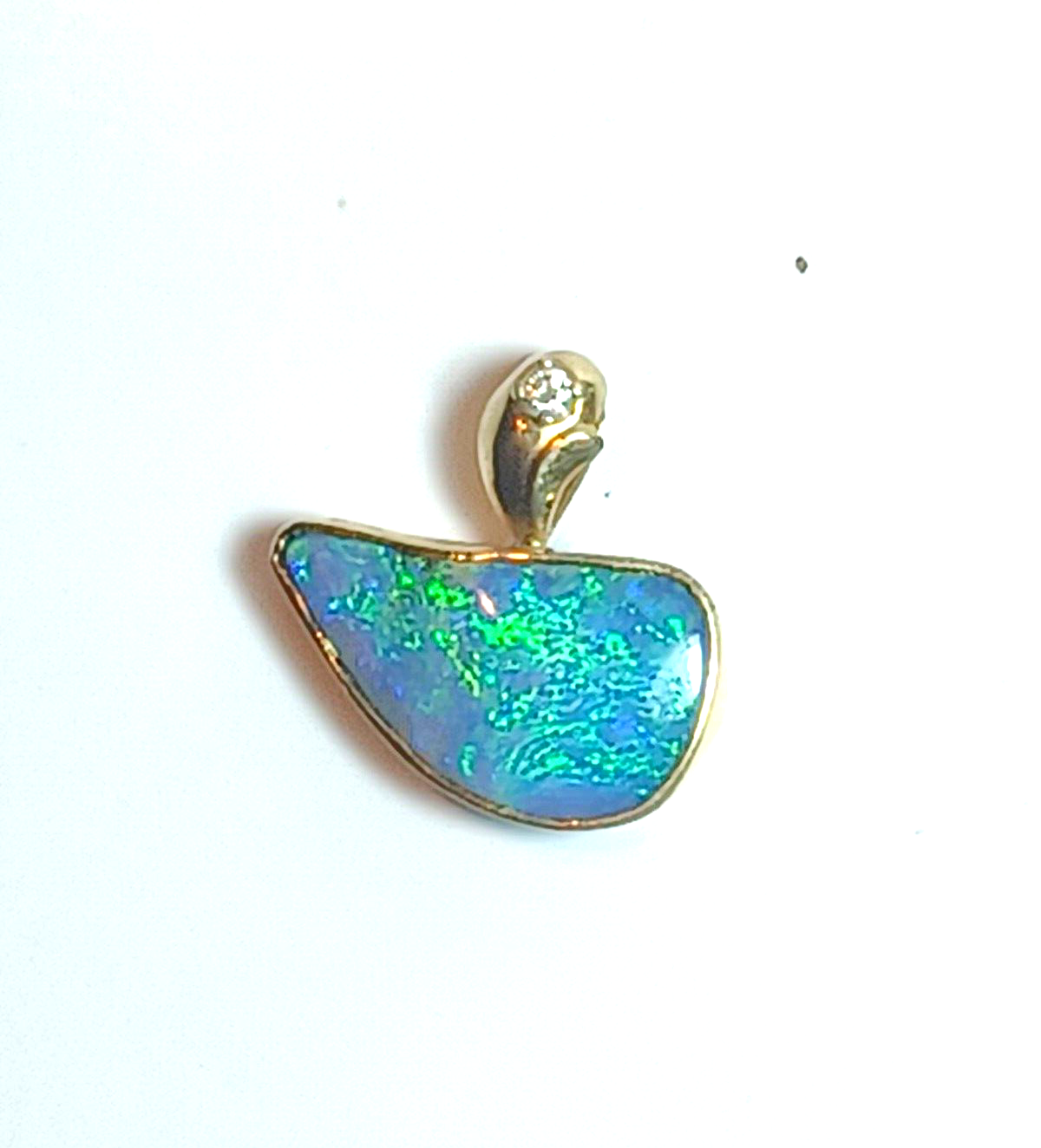 Natural Boulder Opal & Diamond 14K Yellow Gold Pendant image 3