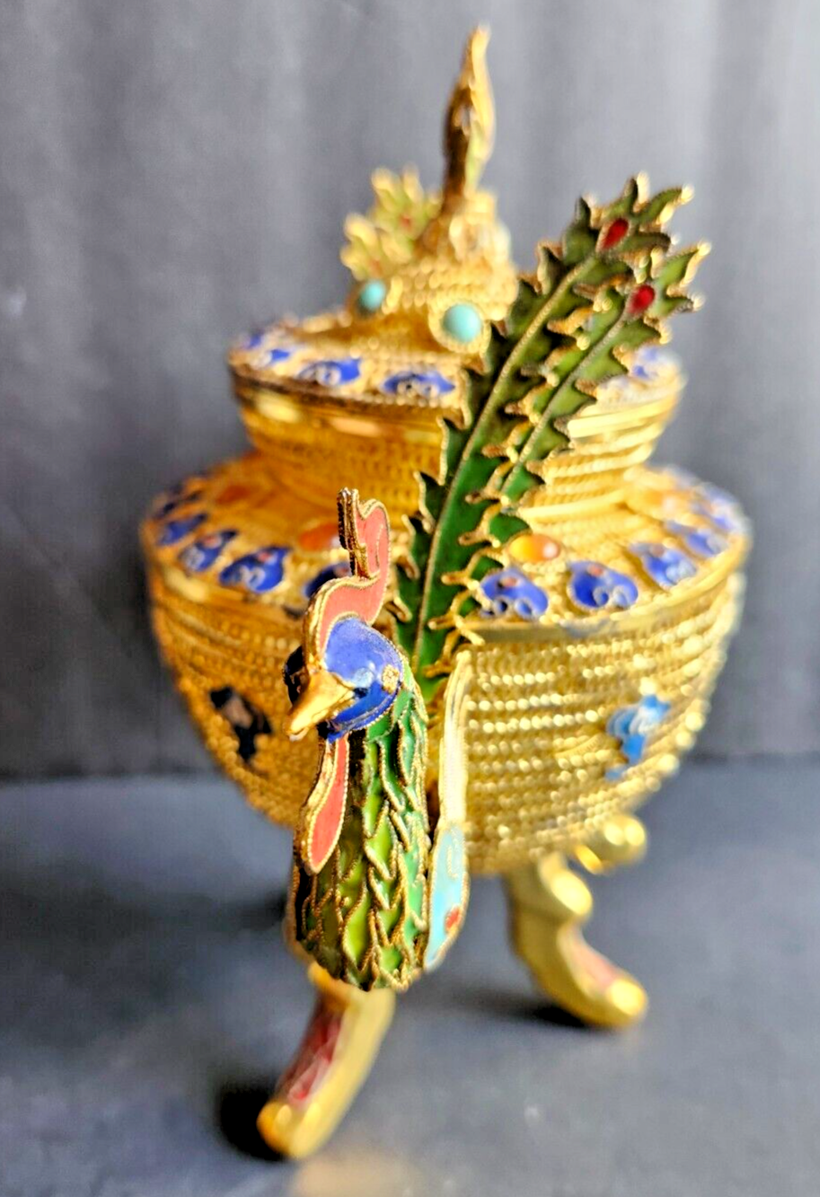 Vintage Gold Filigree & Enamel Chinese Incense Burner image 4
