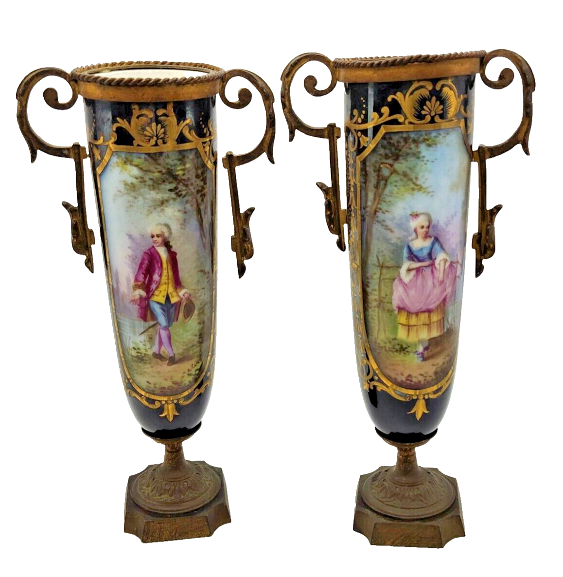 Pair of Antique French Sevres Porcelain Urns, Hand Painted, 1880's image 1