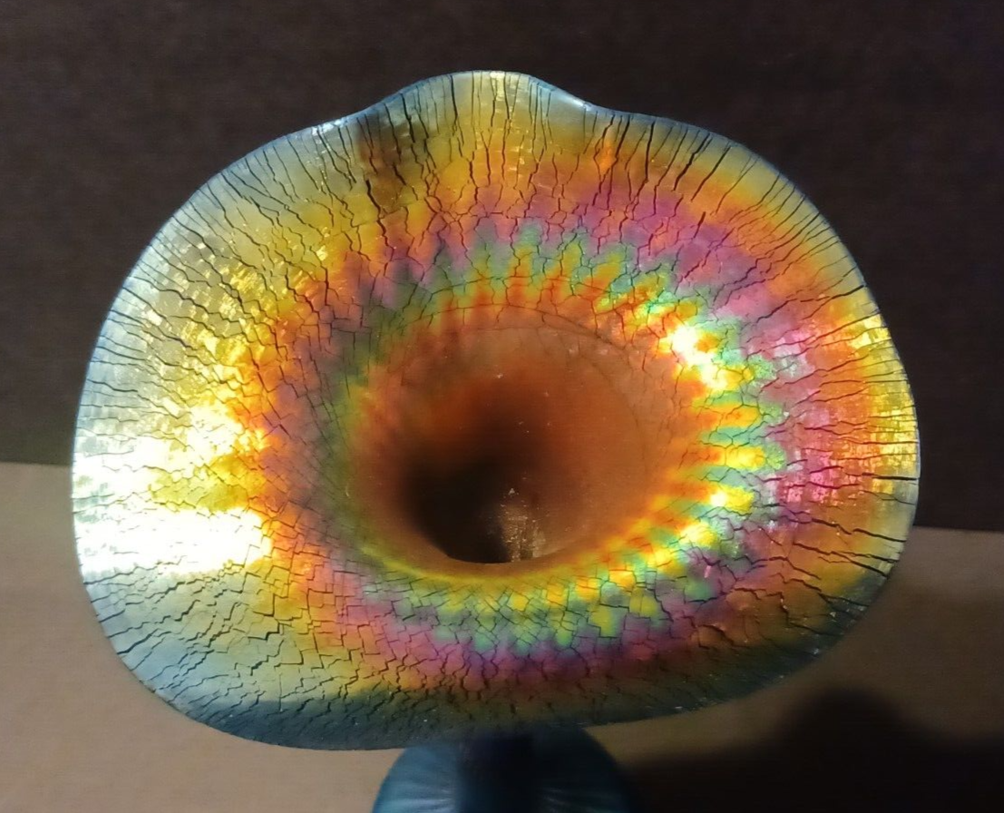 LUNDBERG Studios Art Glass JACK IN THE PULPIT Aurene Blue Iridescent Vase image 10