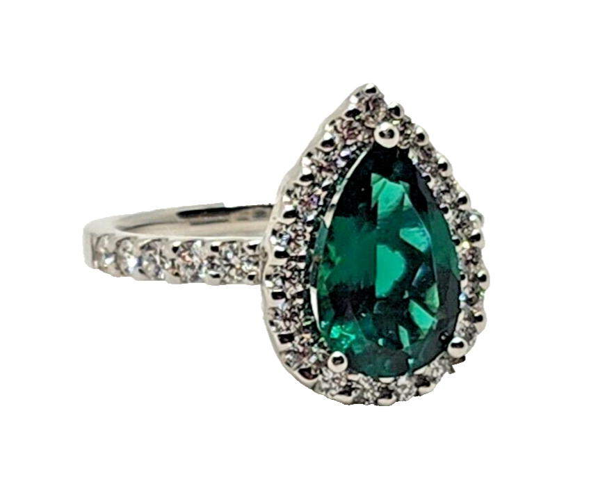 Jessica L Jewelry JLJ 14K White Gold Lab Created Emerald & Diamond Halo Ring image 7