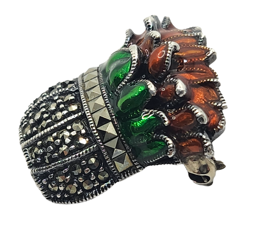 Judith Jack Sterling Silver Marcasite & Enamel Poinsettia Plant Brooch image 2