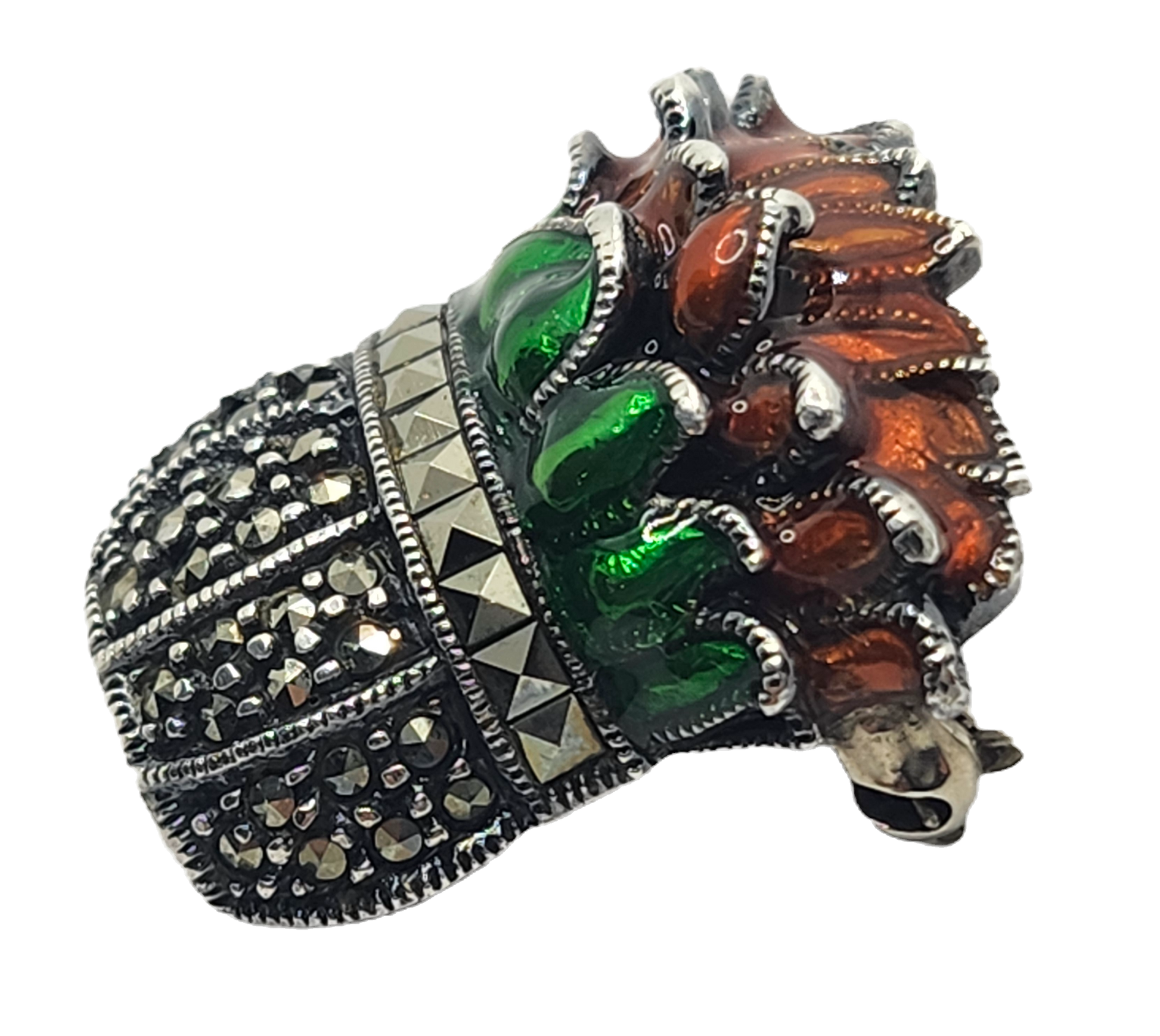 Judith Jack Sterling Silver Marcasite & Enamel Poinsettia Plant Brooch image 2