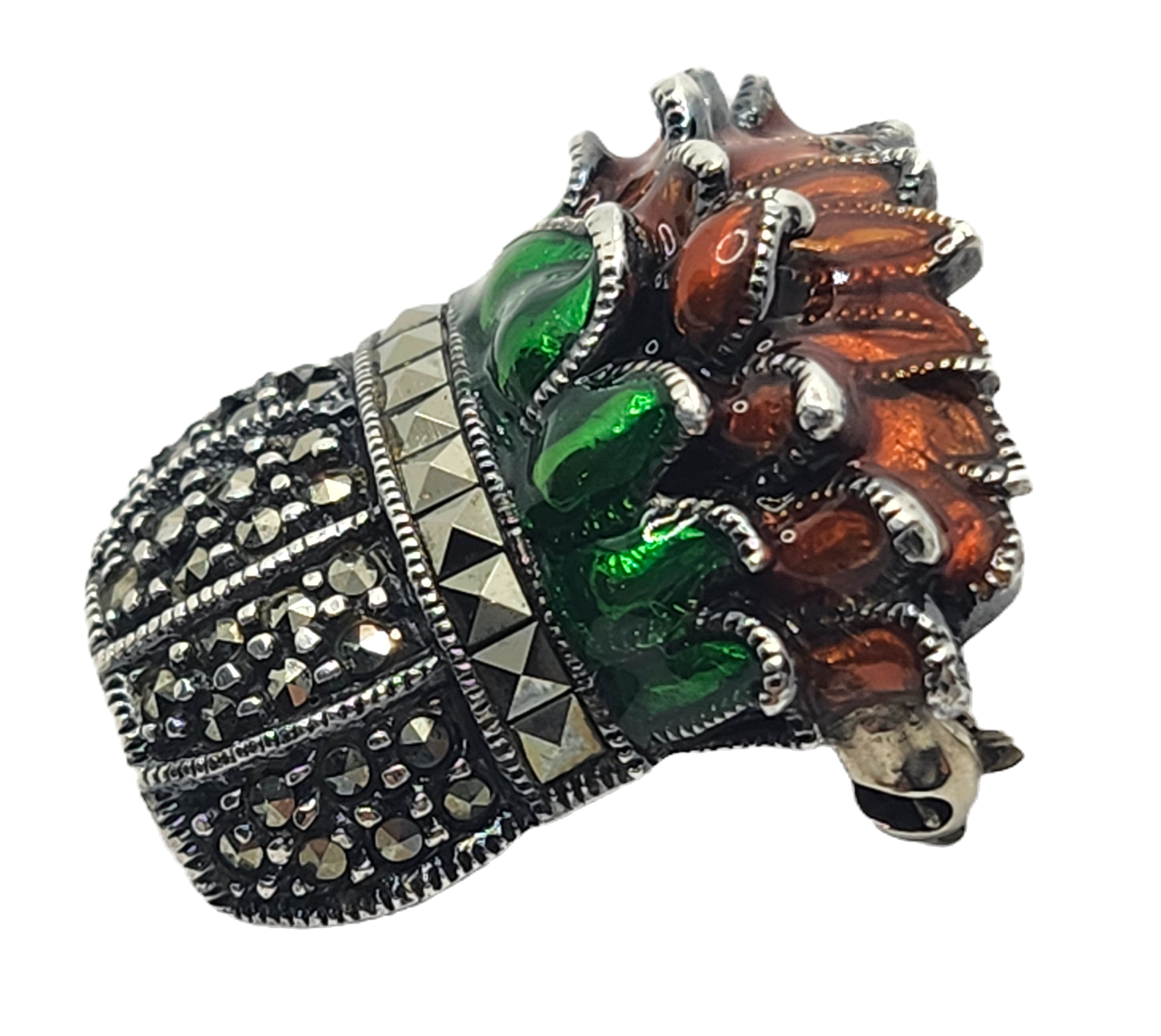 Judith Jack Sterling Silver Marcasite & Enamel Poinsettia Plant Brooch image 2