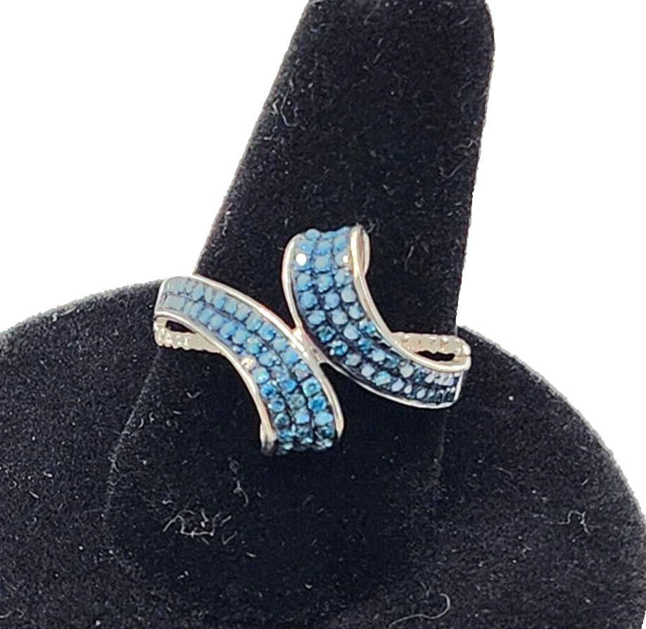 Gorgeous Blue & White Diamond & 10K White Gold Ring image 0