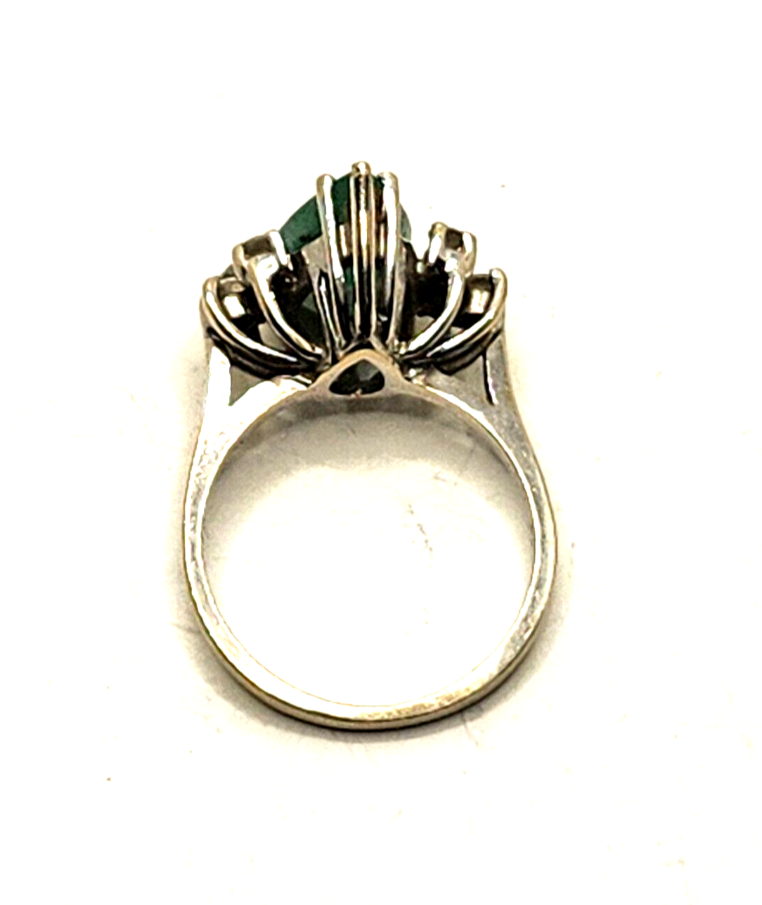 Large Pear Shaped Emerald & Diamond 18k White Gold Ring image 6