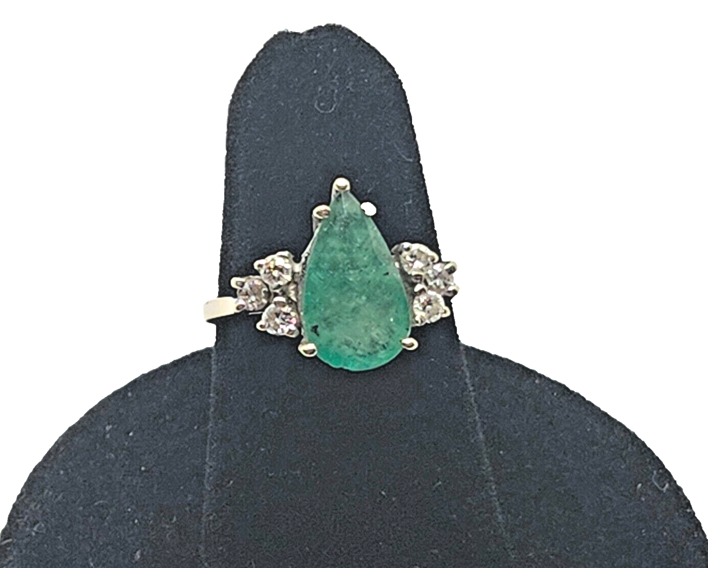 Large Pear Shaped Emerald & Diamond 18k White Gold Ring image 0