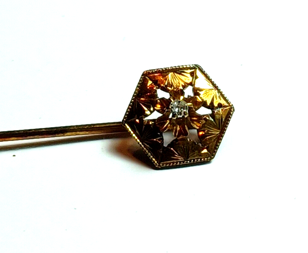 Antique Buttercup Set Diamond & 14K Rose Gold Octagon Shaped Stick Pin image 2