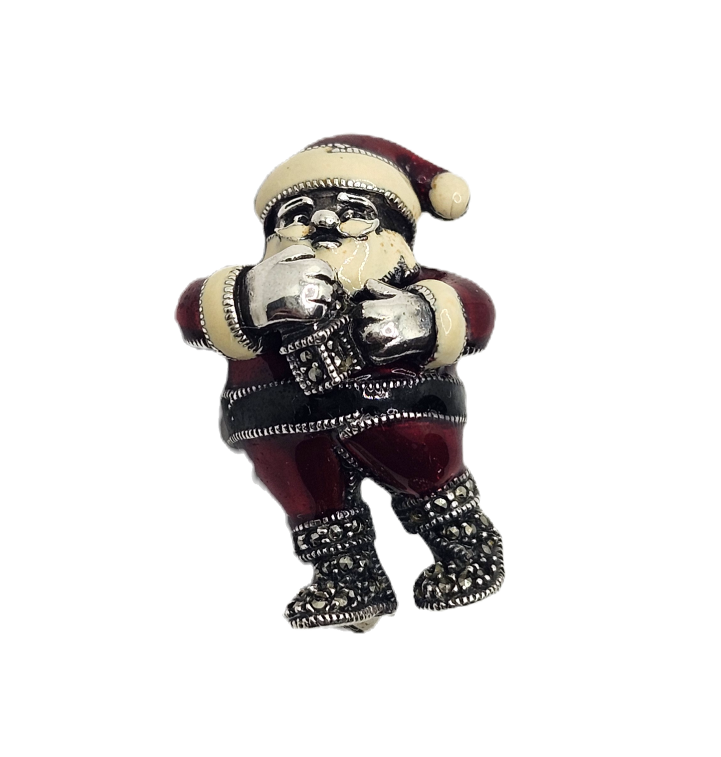 Judith Jack Sterling Silver Marcasite & Enamel Santa Claus Brooch image 0