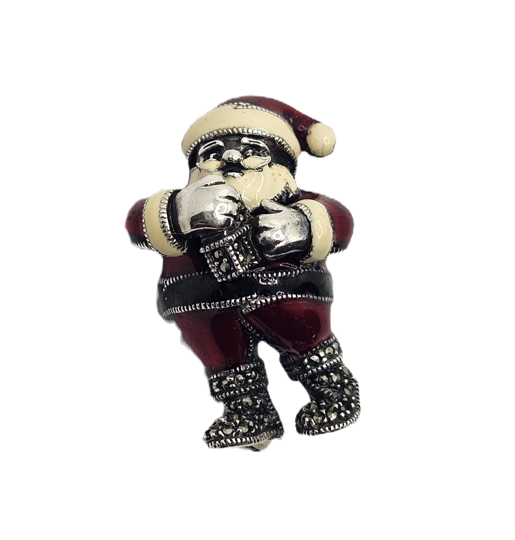 Judith Jack Sterling Silver Marcasite & Enamel Santa Claus Brooch image 0
