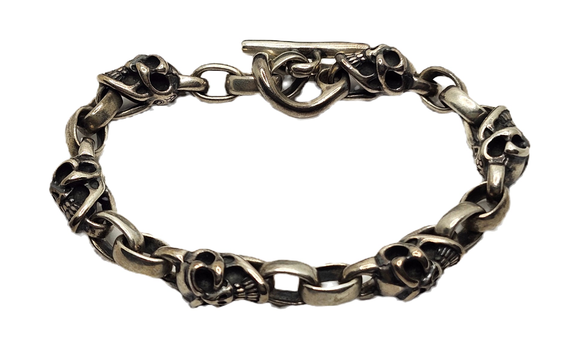 BWL Bill Wall Leather Six Good Luck Skull Sterling Silver Toggle Brac image 1