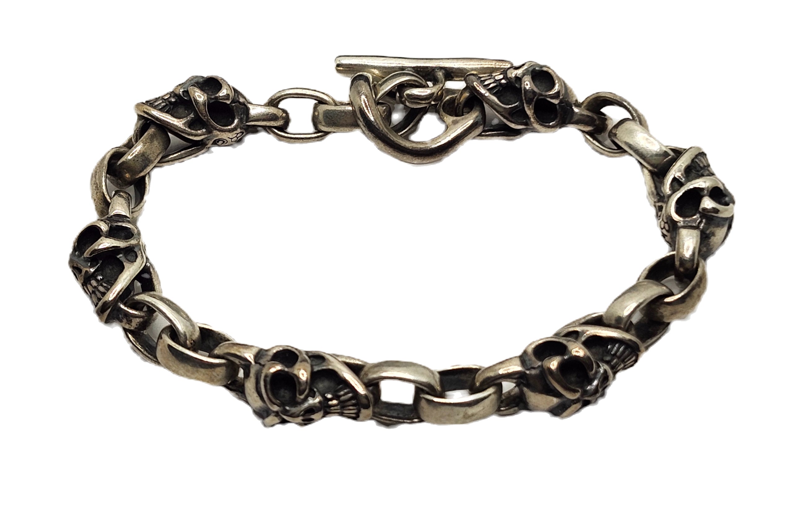 BWL Bill Wall Leather Six Good Luck Skull Sterling Silver Toggle Brac image 1