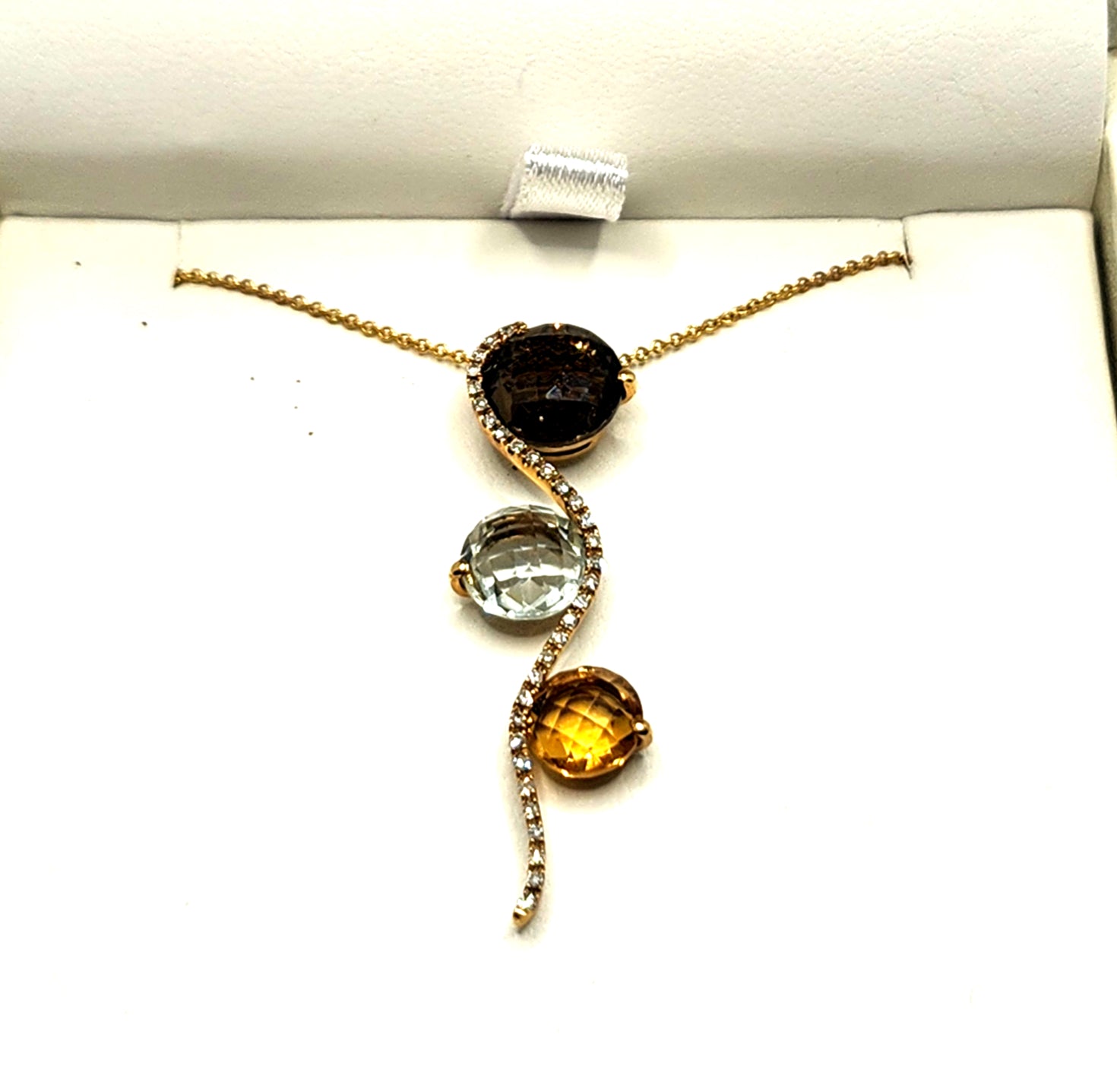 NEW! EFFY Multi Stone & Diamond 14k Yellow Gold Pendant w/ Chain image 3