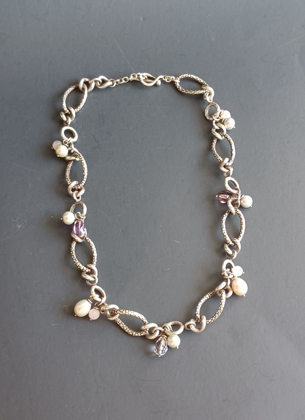 Michael Dawkins Sterling Silver 925 Chain Link Necklace Pearl & Gem Accents 16" image 3